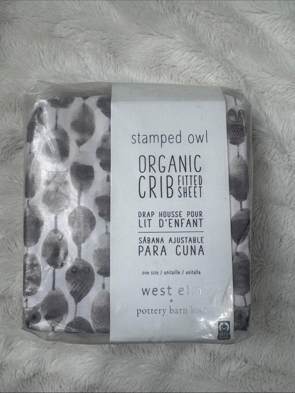 West Elm Stamped Owl Organic Crib Sheet - Gray and White